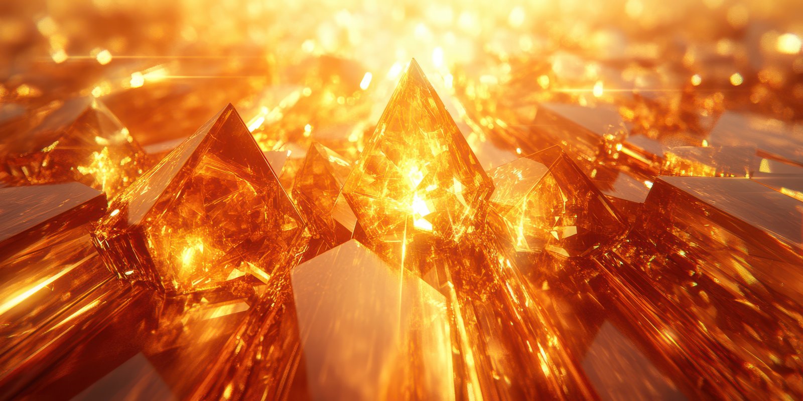 Golden crystal formations reflect bright light in an enchanting display of color and brilliance